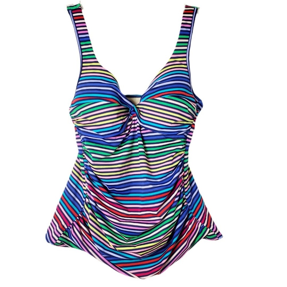 Talbots Cabana Stripe Tankini‎ Swimsuit Top Multicolor Ruched Underwire Size 6